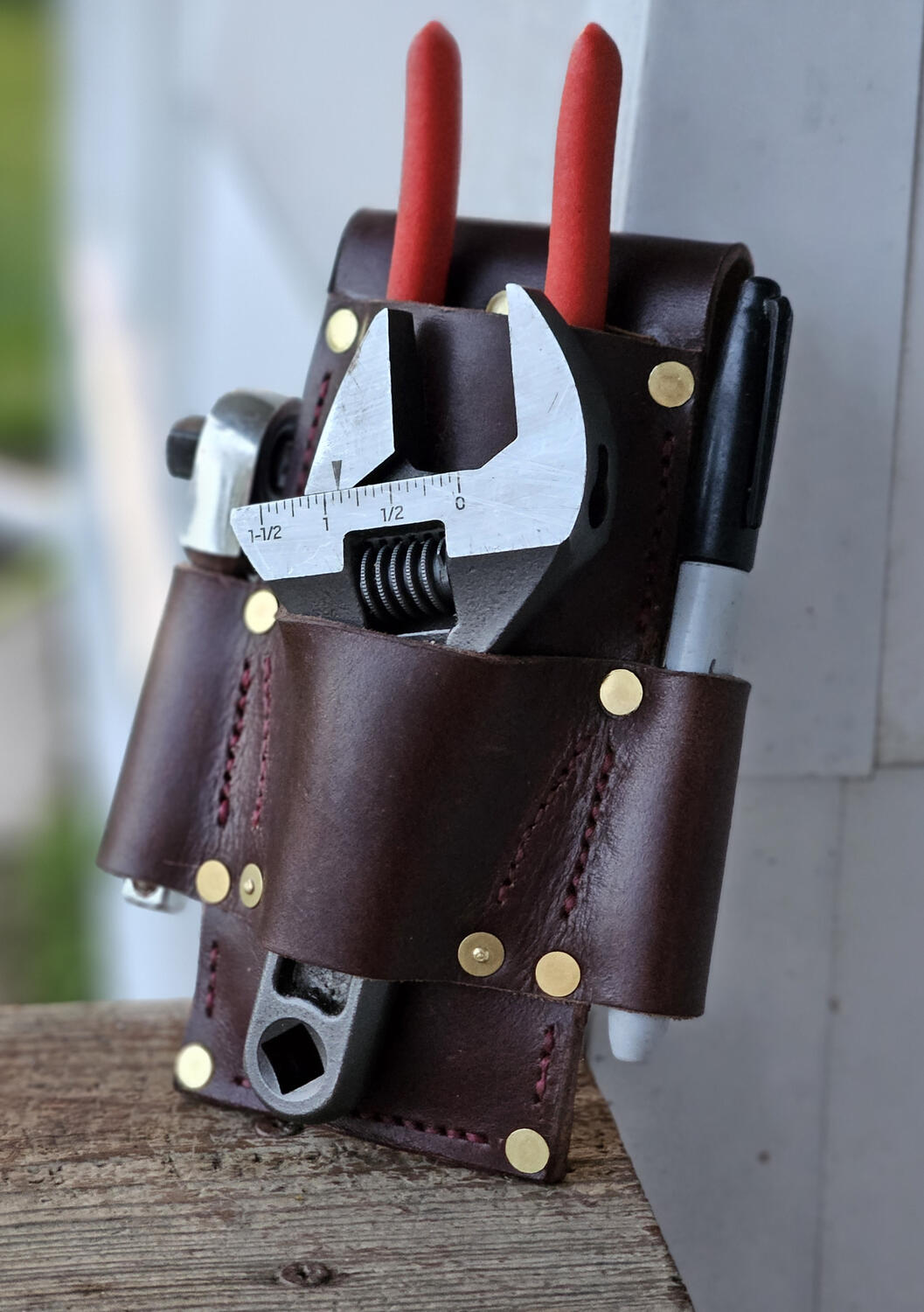 The Wrenchman | 6" crescent stacked on 7" pliers, with dual marker sleeves.